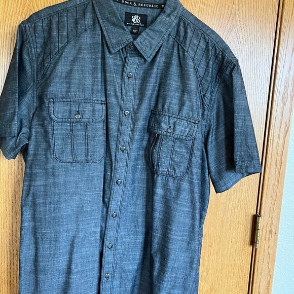 Rock & Republic short sleeve, blue button down men’s XXL shirt - Picture 2 of 8